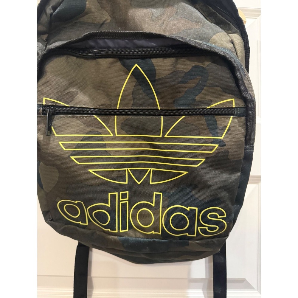 Adidas Originals Kids Camouflage Backpack Neon Yellow Trefoil Logo Camo Bag - Picture 2 of 6